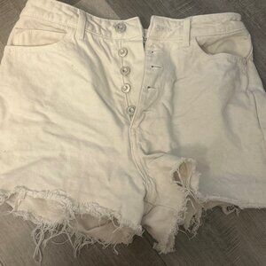 White High Waisted Denim button Fly Shorts